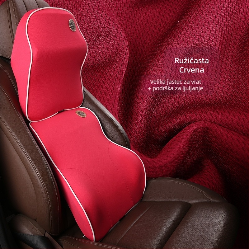 Automobilski podglavnik od memorijske pjene s podrškom za vrat i lumbalnu podršku; unutarnje punjenje bambusovog ugljena memorijske pjene; vanjski materijal poliester; prilagodljivo