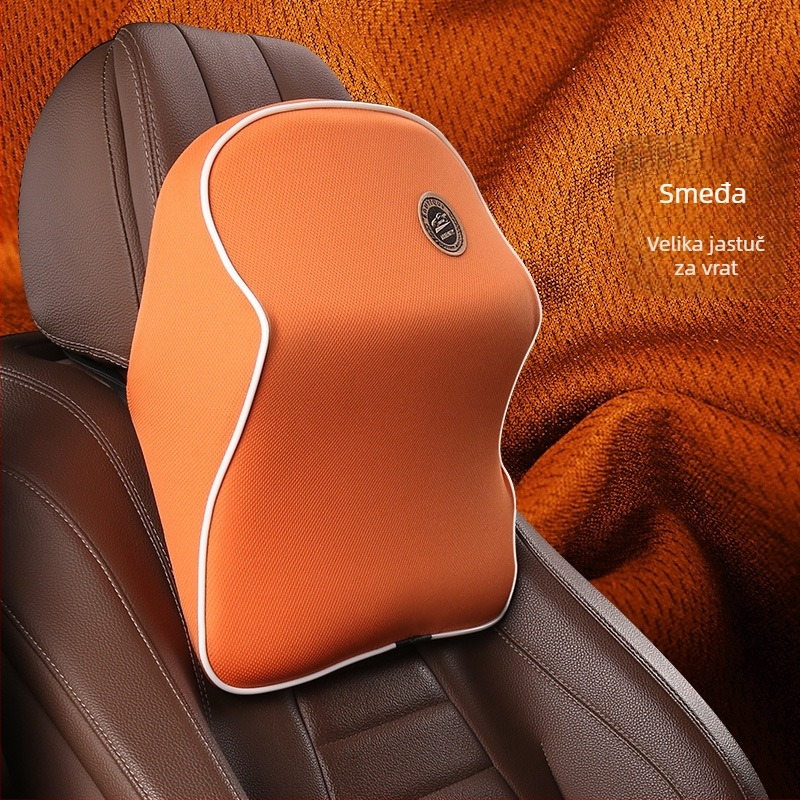Automobilski podglavnik od memorijske pjene s podrškom za vrat i lumbalnu podršku; unutarnje punjenje bambusovog ugljena memorijske pjene; vanjski materijal poliester; prilagodljivo