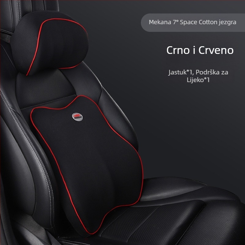 Automobilski podglavnik od memorijske pjene s podrškom za vrat i lumbalnu podršku; unutarnje punjenje bambusovog ugljena memorijske pjene; vanjski materijal poliester; prilagodljivo