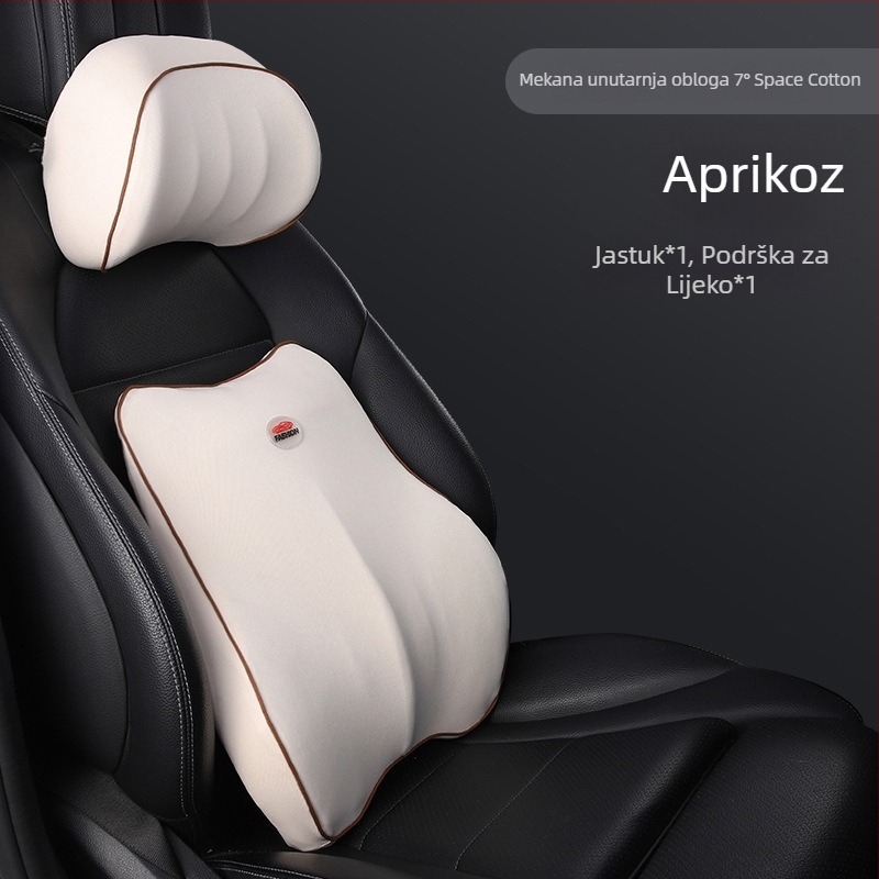 Automobilski podglavnik od memorijske pjene s podrškom za vrat i lumbalnu podršku; unutarnje punjenje bambusovog ugljena memorijske pjene; vanjski materijal poliester; prilagodljivo