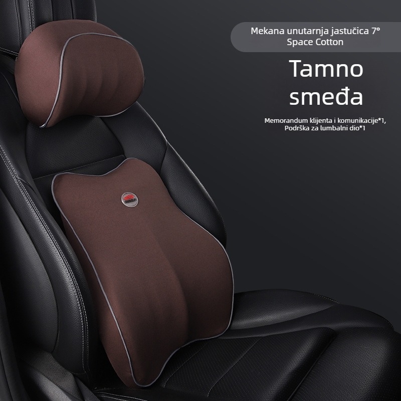 Automobilski podglavnik od memorijske pjene s podrškom za vrat i lumbalnu podršku; unutarnje punjenje bambusovog ugljena memorijske pjene; vanjski materijal poliester; prilagodljivo