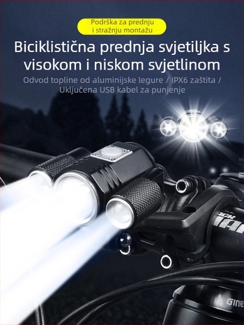 Prednja svjetiljka za planinski bicikl s visokim sjajem trostrukog LED-a, 8,4V, glavni LED T6 i pomoćni XPE