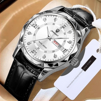 Muški kvarcni sat s dvostrukim kalendarom i luminiscencijom, kožni kaiš, vodootpornost 10 m