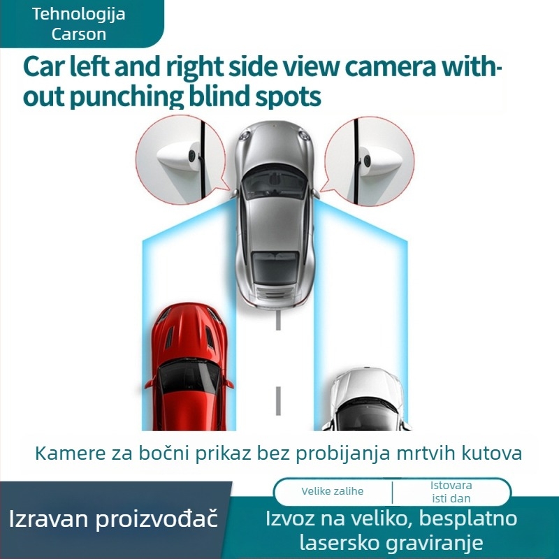 CAM502AHD bez bušenja — kamera za mrtvu točku auta s lijevim i desnim bočnim pogledom, noćni pogled, 12V
