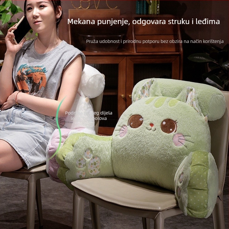 Jastuk za potporu donjeg dijela leđa s plišanim navlakom, izvezen crtani uzorak sa simpatičnim životinjama, PP pamuk punilo