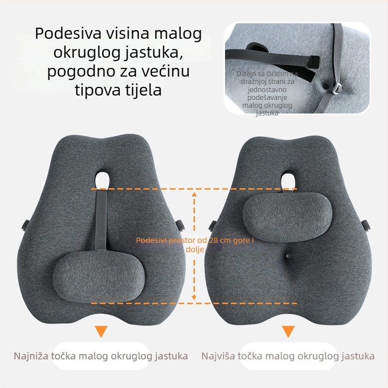 Jastučić za podršku donjeg dijela leđa za uredsku stolicu s memorijskom pjenom, podesiva podrška za leđa, jastuk za duže sjedenje