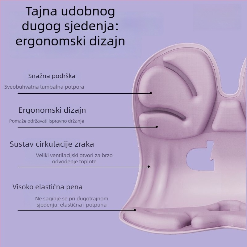 Jastuk za sjedenje s memorijskom pjenom – ergonomska podrška struka i kukova za kancelariju, dugotrajno sjedenje, korekcija držanja