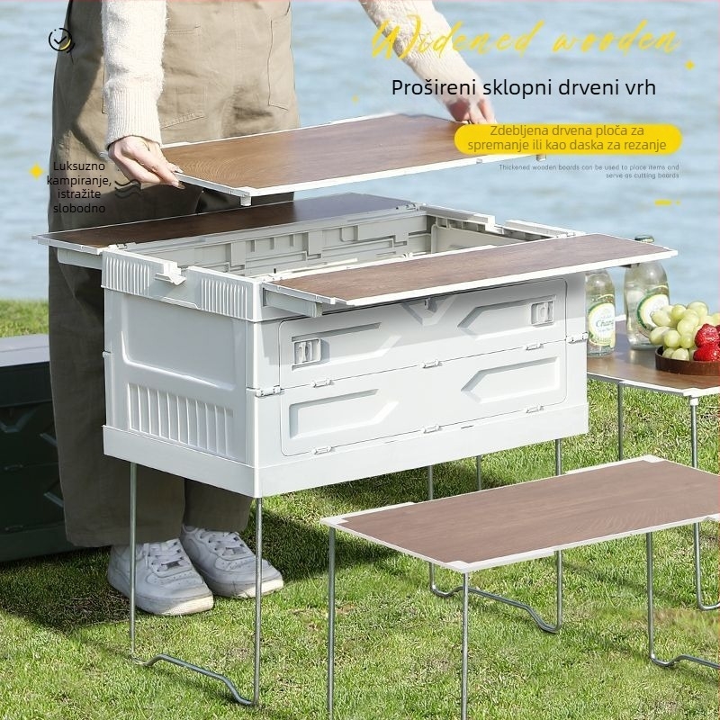 Vanjska kutija za pohranu za kampiranje s nosačem, piknik stolom i organizatorom prtljažnika automobila