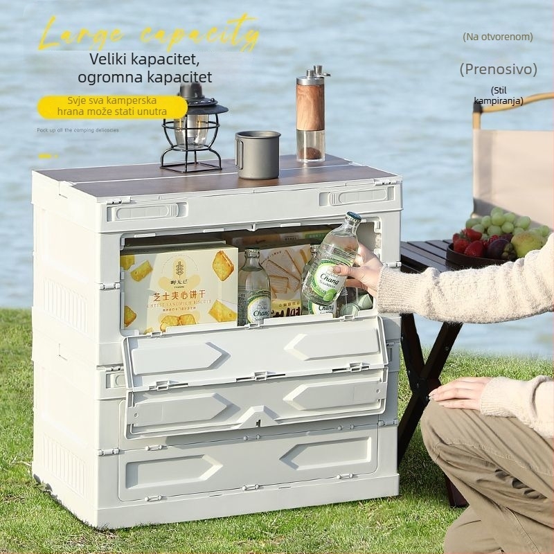 Vanjska kutija za pohranu za kampiranje s nosačem, piknik stolom i organizatorom prtljažnika automobila