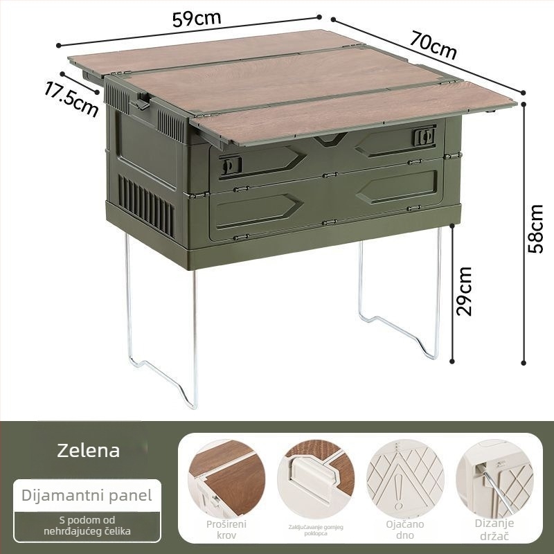 Vanjska kutija za pohranu za kampiranje s nosačem, piknik stolom i organizatorom prtljažnika automobila