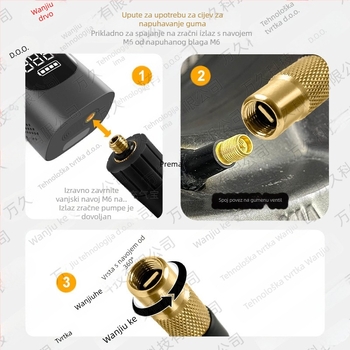Wanjiu Bakreno-gumeni opleteni adapter za zrakovod — vanjski M6 navoj, okretna brtva, otporan na toplinu, dodatak za napumpavanje guma