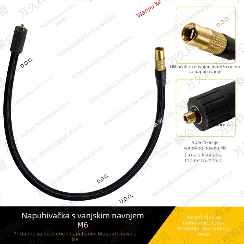 Wanjiu Bakreno-gumeni opleteni adapter za zrakovod — vanjski M6 navoj, okretna brtva, otporan na toplinu, dodatak za napumpavanje guma