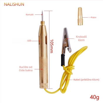 Testno pero za električne sklopove automobila s bakrenim vrhom i kabelom, univerzalno 6V–24V, So smooth