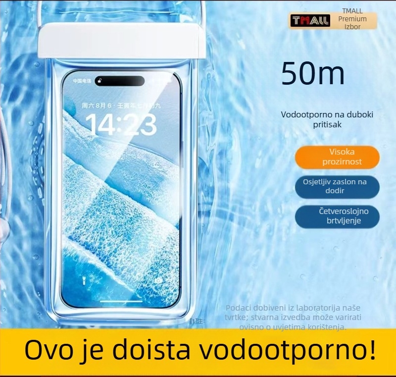 Vodootporna torbica za telefon s mogućnošću dodirivanja, prozirna futrola s automatskim zatvaranjem za plažu, ronjenje i rafting