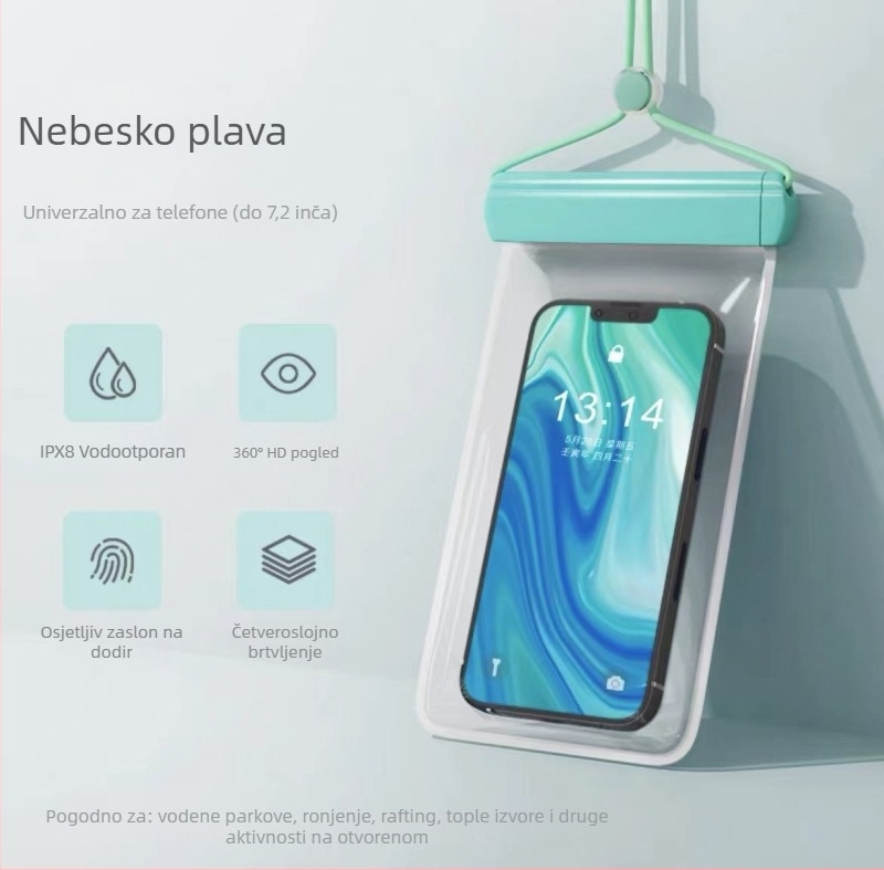 Vodootporna torbica za telefon s mogućnošću dodirivanja, prozirna futrola s automatskim zatvaranjem za plažu, ronjenje i rafting