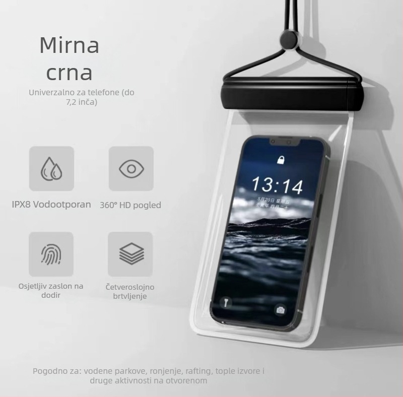 Vodootporna torbica za telefon s mogućnošću dodirivanja, prozirna futrola s automatskim zatvaranjem za plažu, ronjenje i rafting