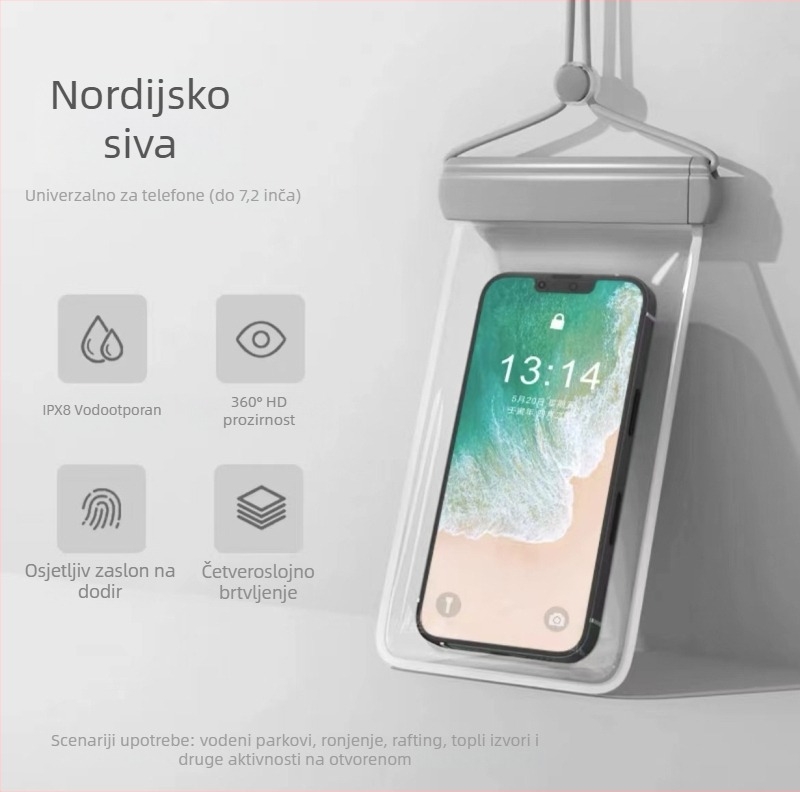 Vodootporna torbica za telefon s mogućnošću dodirivanja, prozirna futrola s automatskim zatvaranjem za plažu, ronjenje i rafting
