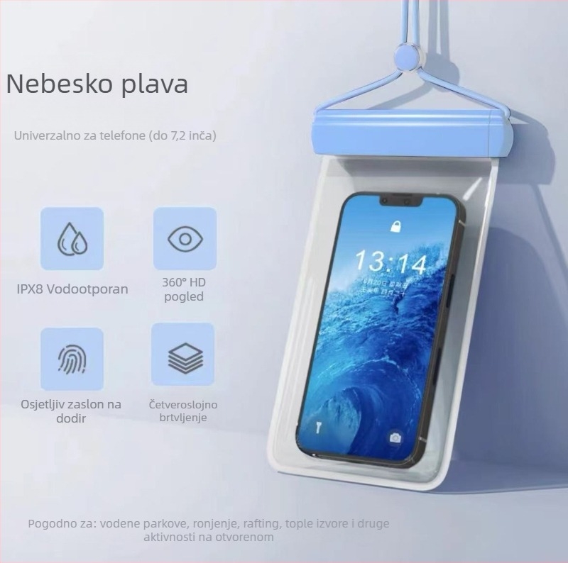 Vodootporna torbica za telefon s mogućnošću dodirivanja, prozirna futrola s automatskim zatvaranjem za plažu, ronjenje i rafting