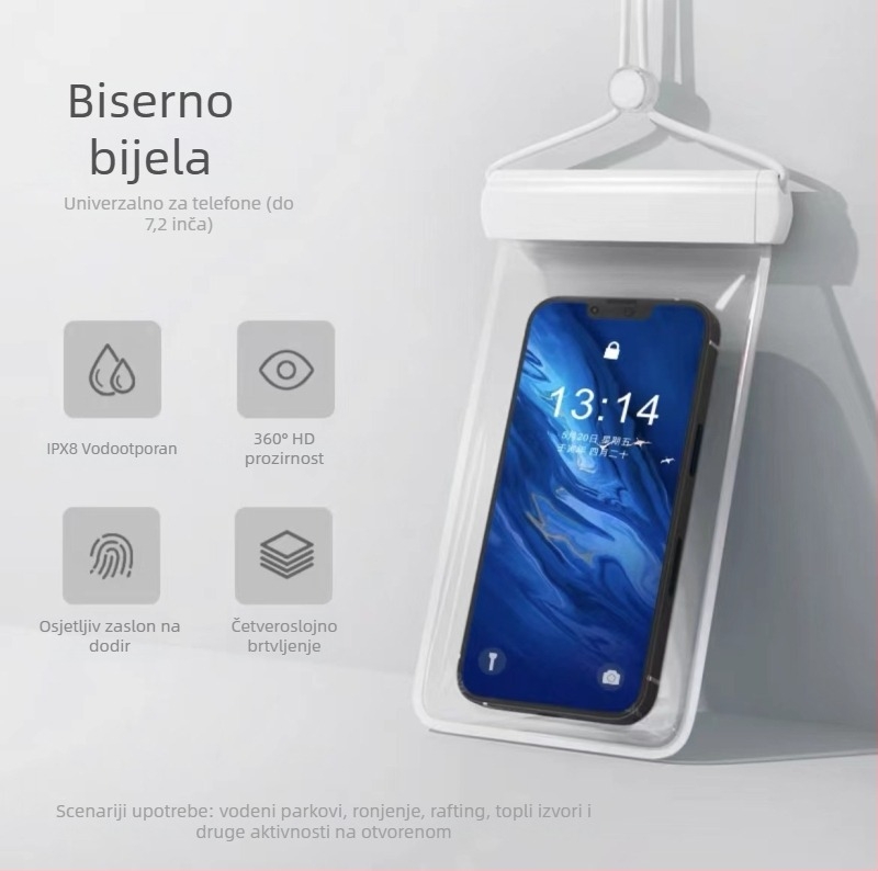Vodootporna torbica za telefon s mogućnošću dodirivanja, prozirna futrola s automatskim zatvaranjem za plažu, ronjenje i rafting