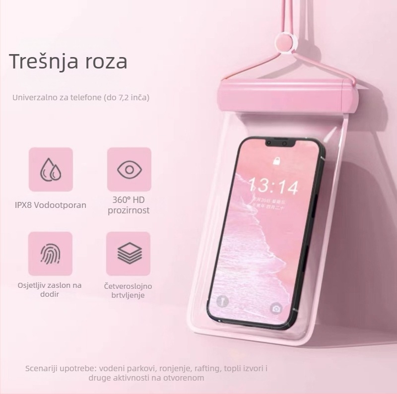 Vodootporna torbica za telefon s mogućnošću dodirivanja, prozirna futrola s automatskim zatvaranjem za plažu, ronjenje i rafting