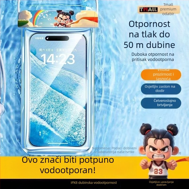 Vodootporna torbica za telefon s mogućnošću dodirivanja, prozirna futrola s automatskim zatvaranjem za plažu, ronjenje i rafting