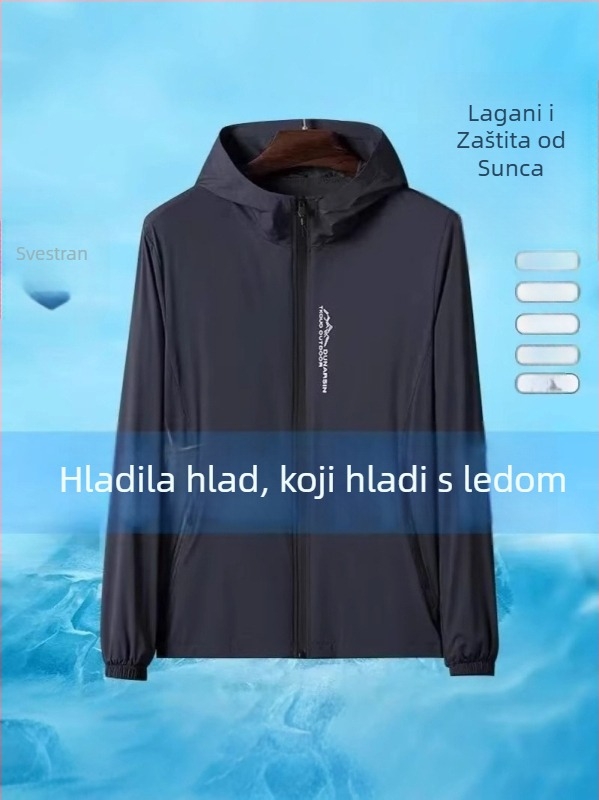 Muška ljetna kapuljača outdoor jakna s zaštitom od sunca, lagana poliester tkanina, pogodna za ribolov i aktivnosti na otvorenom, džepovi na zip, 3D uzorak