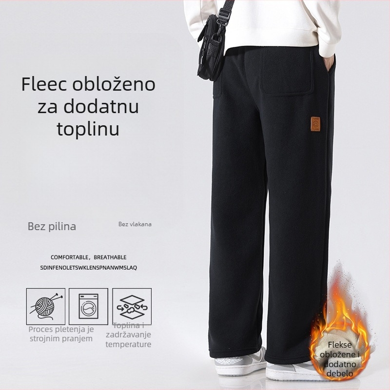 Muške flis sport hlače ravnog kroja, s remenom i vezom, srednji pojas, prozračni poliester