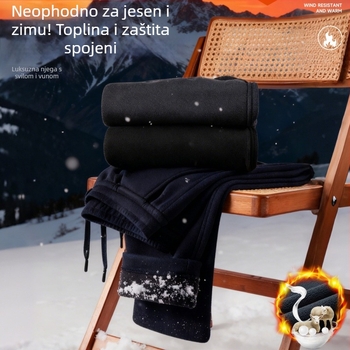 Muške hlače od vunenog velūra s fleec podstavom, zimske, otporne na vjetar, ravnog kroja