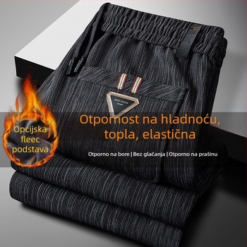 Muške hlače od corduroya s fleece podlogom, ravni kroj, vezanje šnira, zima, mikroelastičnost