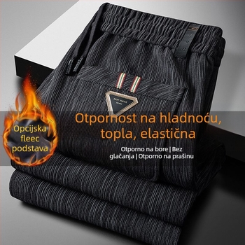 Muške hlače od corduroya s fleece podlogom, ravni kroj, vezanje šnira, zima, mikroelastičnost