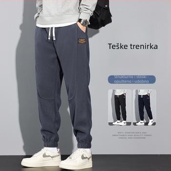 Muške fleece cropped sportske hlače s slobodnim krojem, srednjim pojasom i šnurom za vezanje
