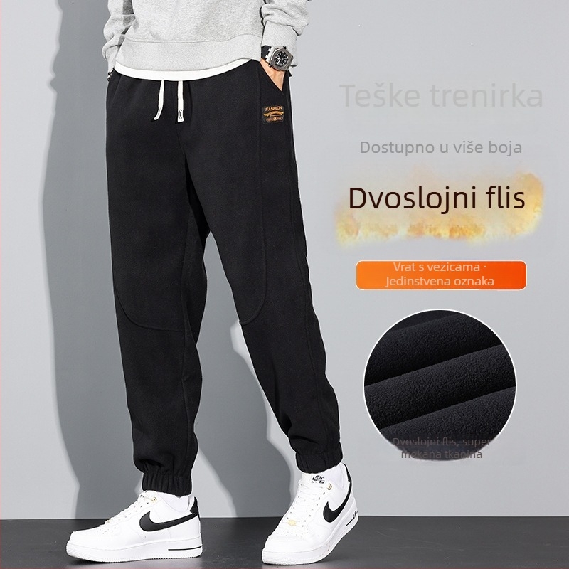 Muške fleece cropped sportske hlače s slobodnim krojem, srednjim pojasom i šnurom za vezanje