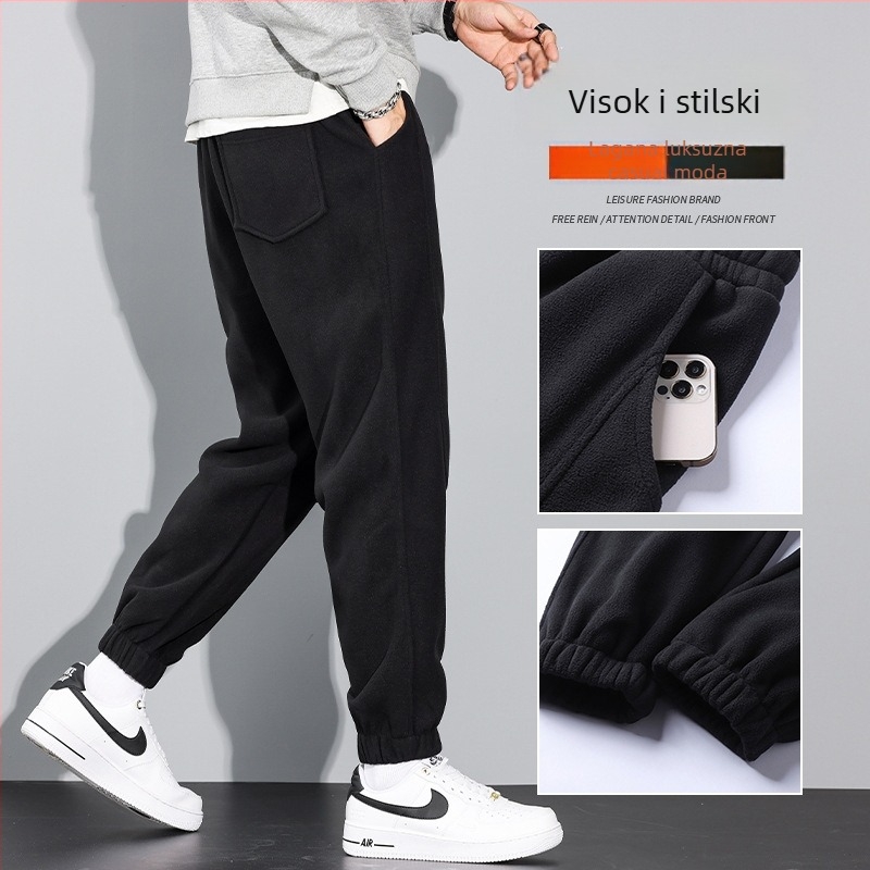 Muške fleece cropped sportske hlače s slobodnim krojem, srednjim pojasom i šnurom za vezanje