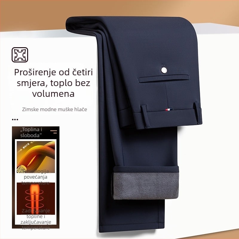 Muške zimske hlače s flis podstavom, ravnog kroja, elastičan materijal, srednji pojas