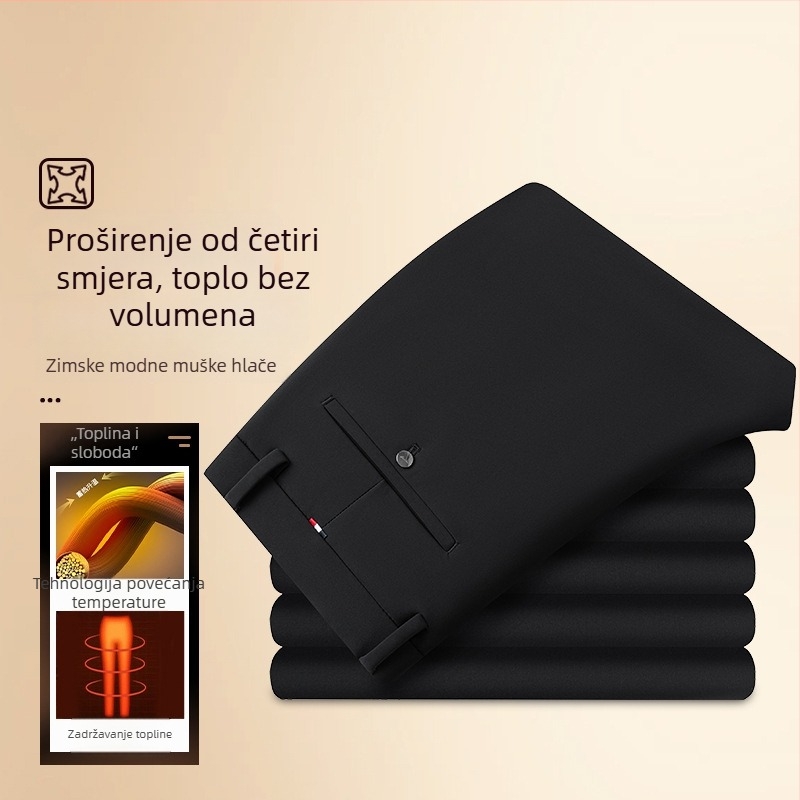 Muške zimske hlače s flis podstavom, ravnog kroja, elastičan materijal, srednji pojas