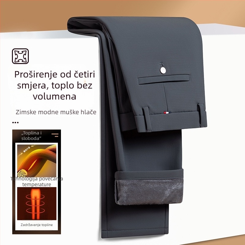 Muške zimske hlače s flis podstavom, ravnog kroja, elastičan materijal, srednji pojas