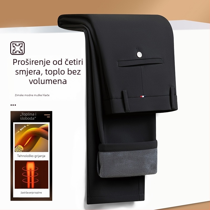 Muške zimske hlače s flis podstavom, ravnog kroja, elastičan materijal, srednji pojas