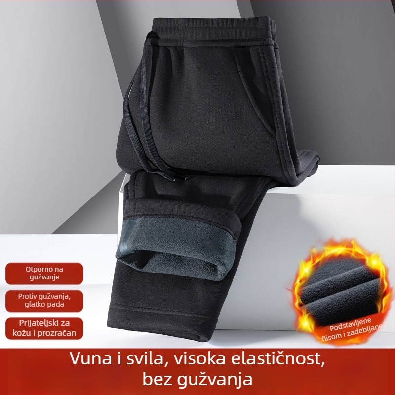 Muške zimske hlače s flis podstavom, otporne na vjetar, tople, ravnog kroja