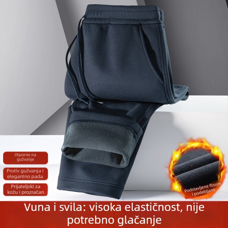 Muške zimske hlače s flis podstavom, otporne na vjetar, tople, ravnog kroja