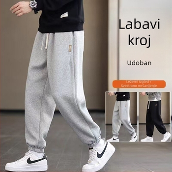 Muške casual hlače s elastičnim manžetama, široka kroj, za proljeće i jesen, debeli materijal, velike veličine, svestrane sportske hlače