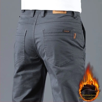 Muške zimske hlače za poslovni casual stil, ravni kroj, podstavljene flisom, 100% poliester