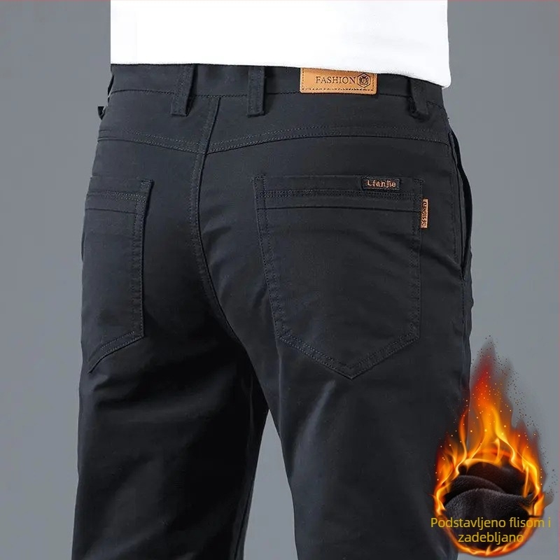 Muške zimske hlače za poslovni casual stil, ravni kroj, podstavljene flisom, 100% poliester
