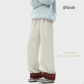 Muške hlače za slobodno vrijeme s flekso podstavom i kariranim uzorkom, Sherpa tkanina, širok kroj