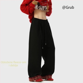 Muške hlače za slobodno vrijeme s flekso podstavom i kariranim uzorkom, Sherpa tkanina, širok kroj