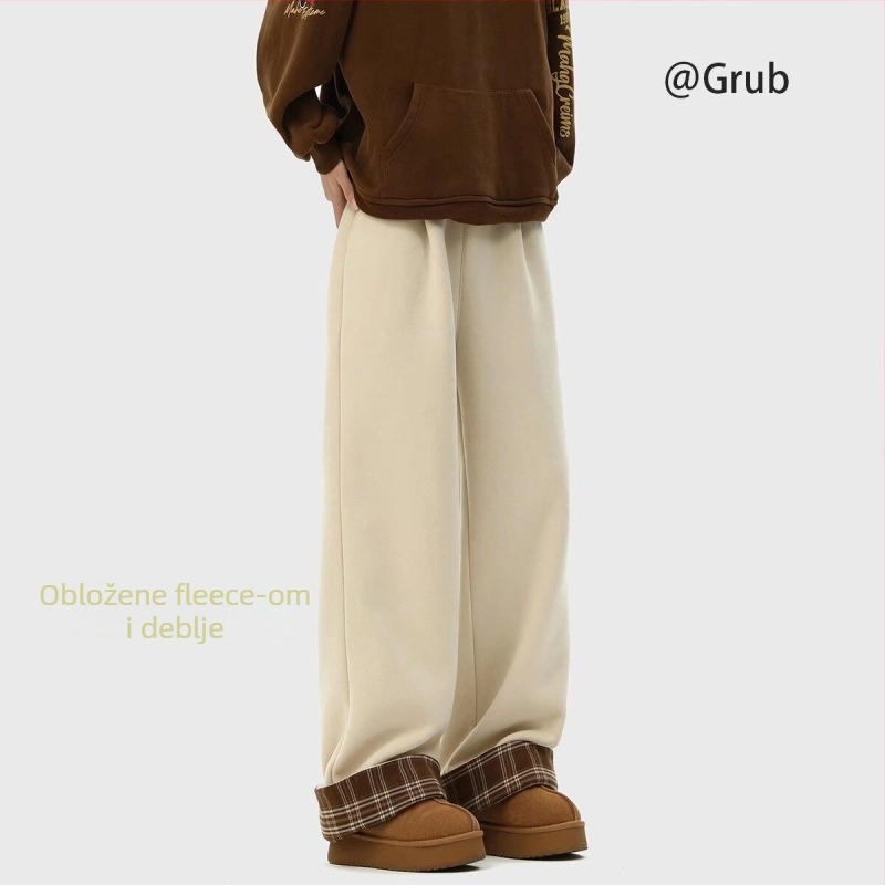 Muške hlače za slobodno vrijeme s flekso podstavom i kariranim uzorkom, Sherpa tkanina, širok kroj