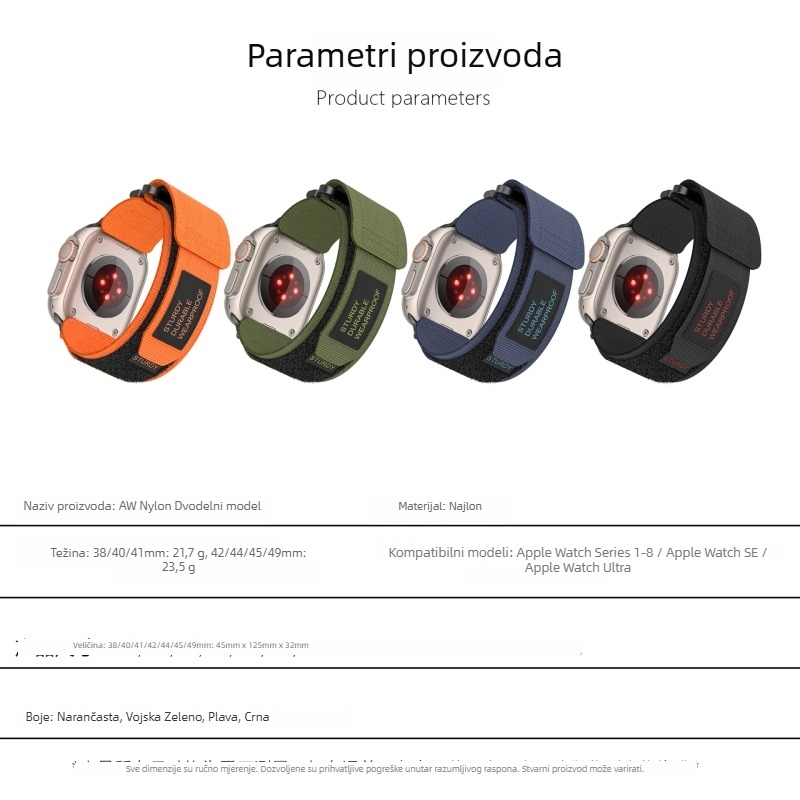 Time Song najlon kanvas narukvica za Apple Watch – Velcro kopča, 22 mm, 18 g