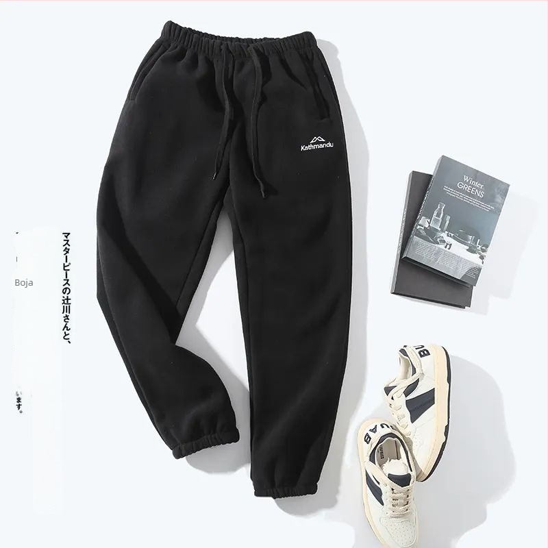 Muške casual hlače s dvostrano fleece podstavom, ravni kroj, zatvaranje zipom, poliester smjesa, srednje visoka struk