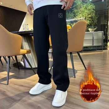 Muške sportske hlače s flecom iznutra, ravnog kroja, pojas i vezica, zima, visoka elastičnost