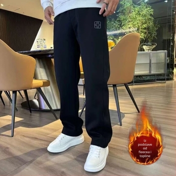 Muške sportske hlače s flecom iznutra, ravnog kroja, pojas i vezica, zima, visoka elastičnost