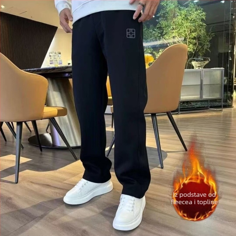 Muške sportske hlače s flecom iznutra, ravnog kroja, pojas i vezica, zima, visoka elastičnost